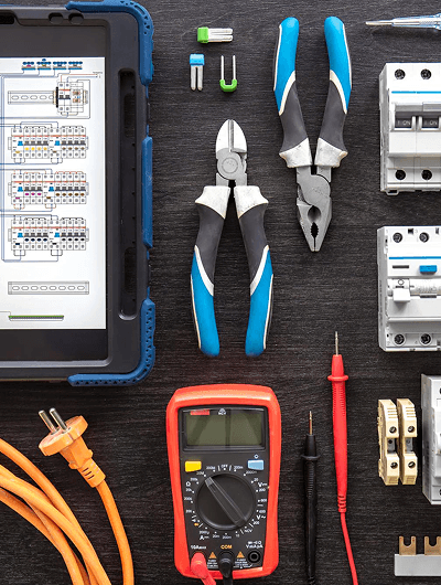 Electrical worker in factory